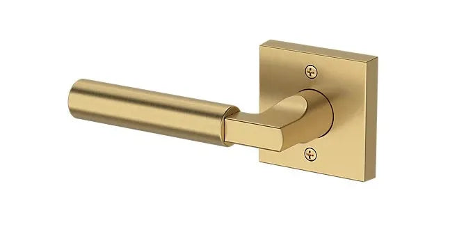 Baldwin Lake Forest Lever with Contemporary Square Rosette in Lifetime Satin Brass finish
