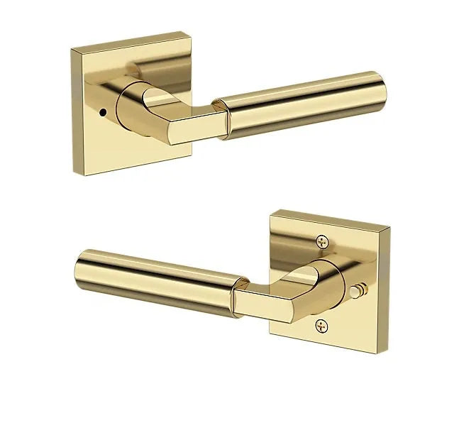 Baldwin Lake Forest Lever with Contemporary Square Rosette in Non-Lacquered Brass finish