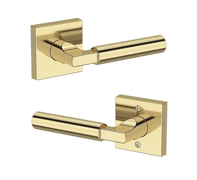 Baldwin Lake Forest Lever with Contemporary Square Rosette in Non-Lacquered Brass finish