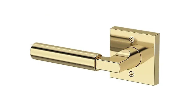 Baldwin Lake Forest Lever with Contemporary Square Rosette in Non-Lacquered Brass finish