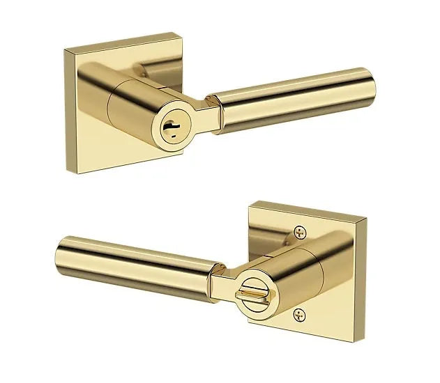 Baldwin Lake Forest Lever with Contemporary Square Rosette in Non-Lacquered Brass finish