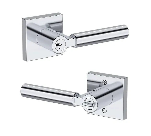 Baldwin Lake Forest Lever with Contemporary Square Rosette in Polished Chrome finish