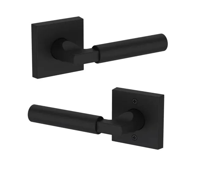 Baldwin Lake Forest Lever with Contemporary Square Rosette in Satin Black finish