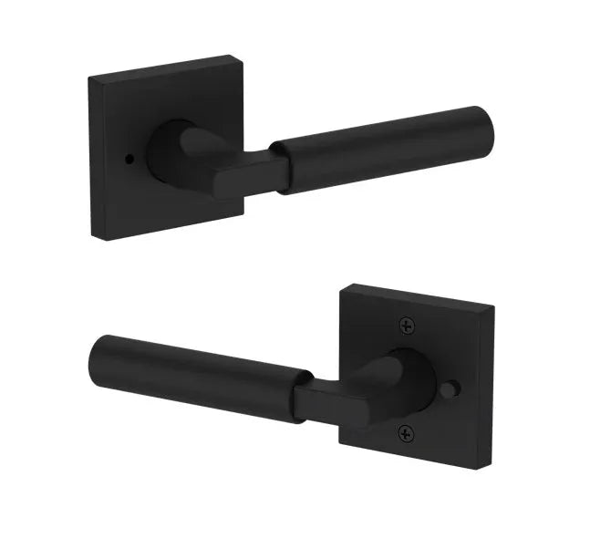 Baldwin Lake Forest Lever with Contemporary Square Rosette in Satin Black finish