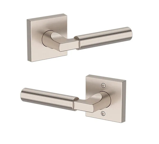 Baldwin Lake Forest Lever with Contemporary Square Rosette in Satin Nickel finish
