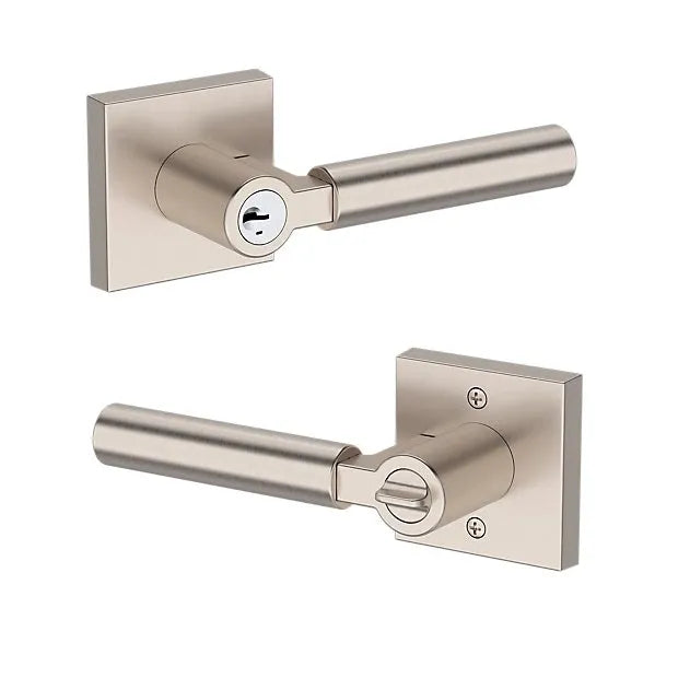 Baldwin Lake Forest Lever with Contemporary Square Rosette in Satin Nickel finish