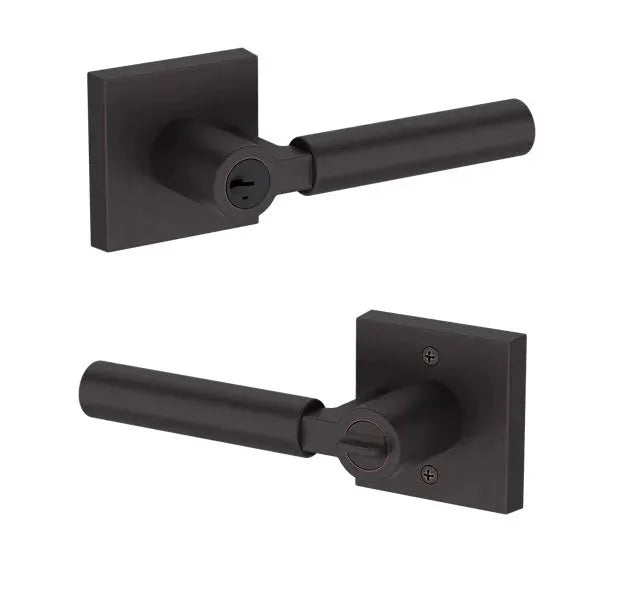 Baldwin Lake Forest Lever with Contemporary Square Rosette in Venetian Bronze finish