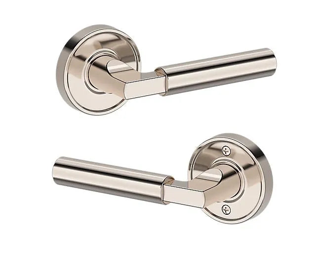 Baldwin Lake Forest Lever with Recessed Round Rosette in Lifetime Polished Nickel finish