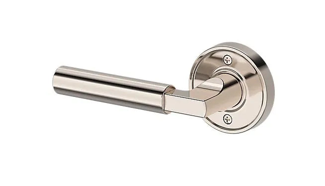 Baldwin Lake Forest Lever with Recessed Round Rosette in Lifetime Polished Nickel finish