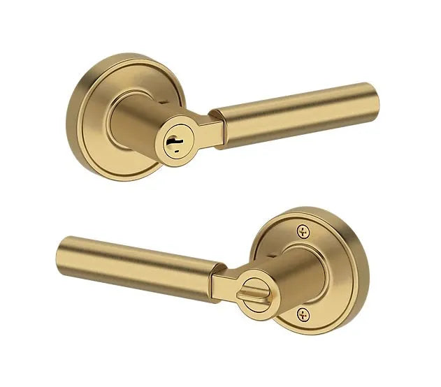 Baldwin Lake Forest Lever with Recessed Round Rosette in Lifetime Satin Brass finish