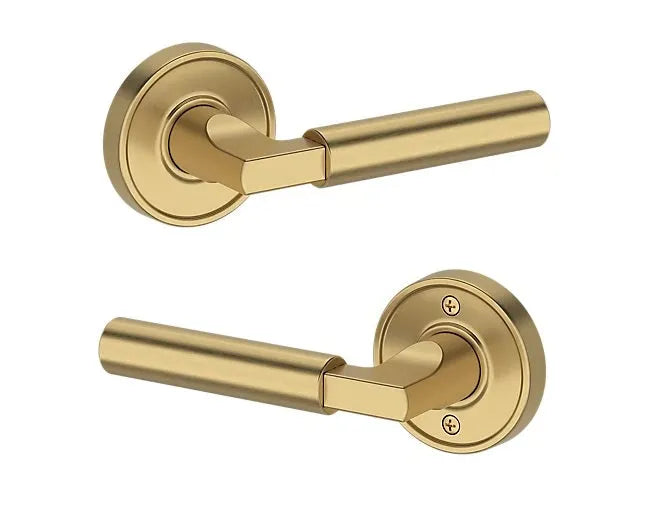 Baldwin Lake Forest Lever with Recessed Round Rosette in Lifetime Satin Brass finish