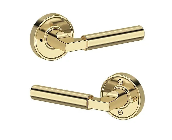 Baldwin Lake Forest Lever with Recessed Round Rosette in Non-Lacquered Brass finish