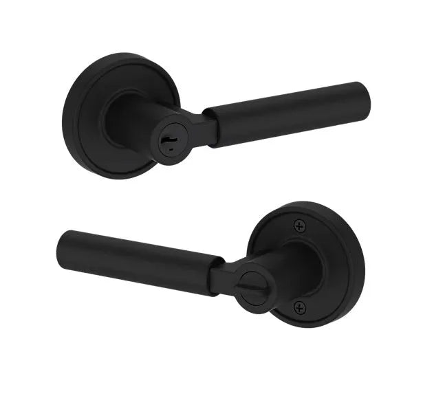 Baldwin Lake Forest Lever with Recessed Round Rosette in Satin Black finish