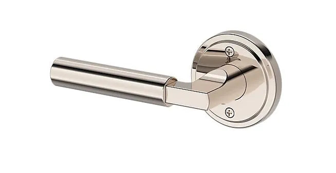 Baldwin Lake Forest Lever with Stepped Round Rosette in Lifetime Polished Nickel finish
