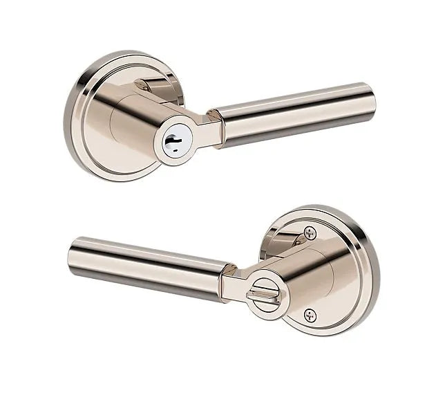 Baldwin Lake Forest Lever with Stepped Round Rosette in Lifetime Polished Nickel finish