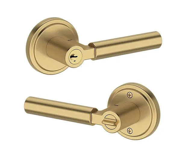 Baldwin Lake Forest Lever with Stepped Round Rosette in Lifetime Satin Brass finish