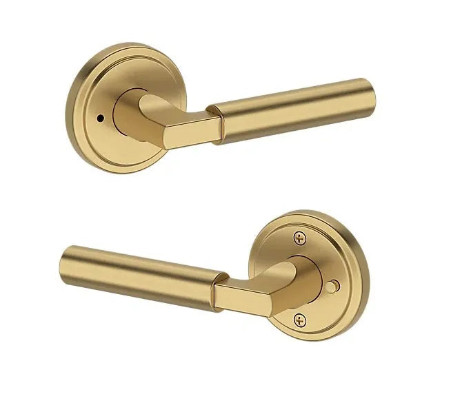 Baldwin Lake Forest Lever with Stepped Round Rosette in Lifetime Satin Brass finish