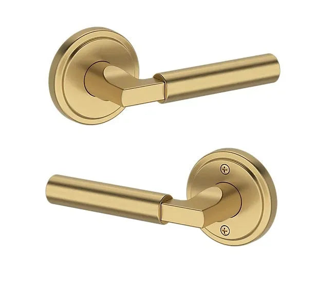 Baldwin Lake Forest Lever with Stepped Round Rosette in Lifetime Satin Brass finish