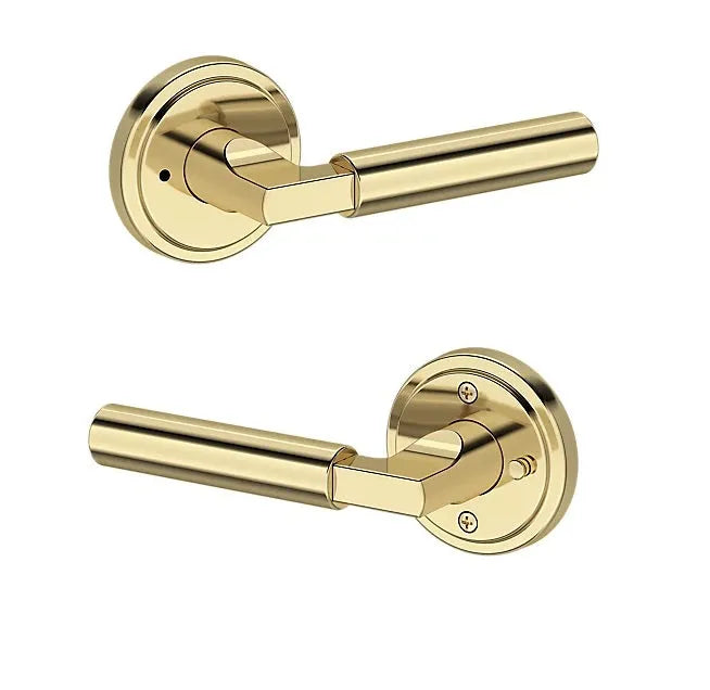 Baldwin Lake Forest Lever with Stepped Round Rosette in Non-Lacquered Brass finish