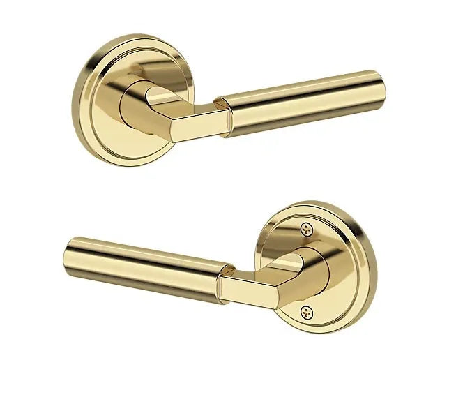 Baldwin Lake Forest Lever with Stepped Round Rosette in Non-Lacquered Brass finish