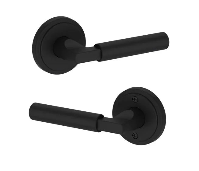 Baldwin Lake Forest Lever with Stepped Round Rosette in Satin Black finish