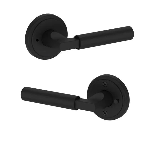 Baldwin Lake Forest Lever with Stepped Round Rosette in Satin Black finish