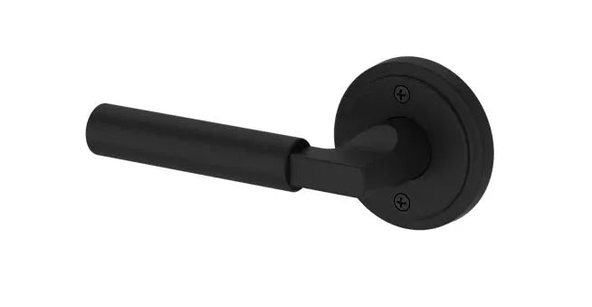 Baldwin Lake Forest Lever with Stepped Round Rosette in Satin Black finish