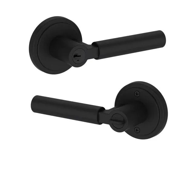 Baldwin Lake Forest Lever with Stepped Round Rosette in Satin Black finish