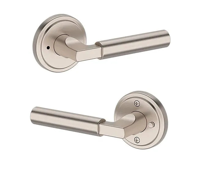 Baldwin Lake Forest Lever with Stepped Round Rosette in Satin Nickel finish