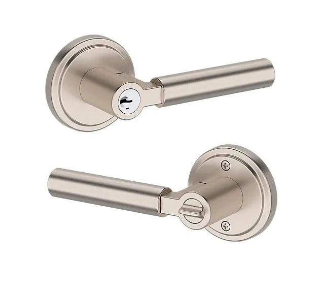 Baldwin Lake Forest Lever with Stepped Round Rosette in Satin Nickel finish