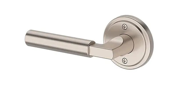 Baldwin Lake Forest Lever with Stepped Round Rosette in Satin Nickel finish
