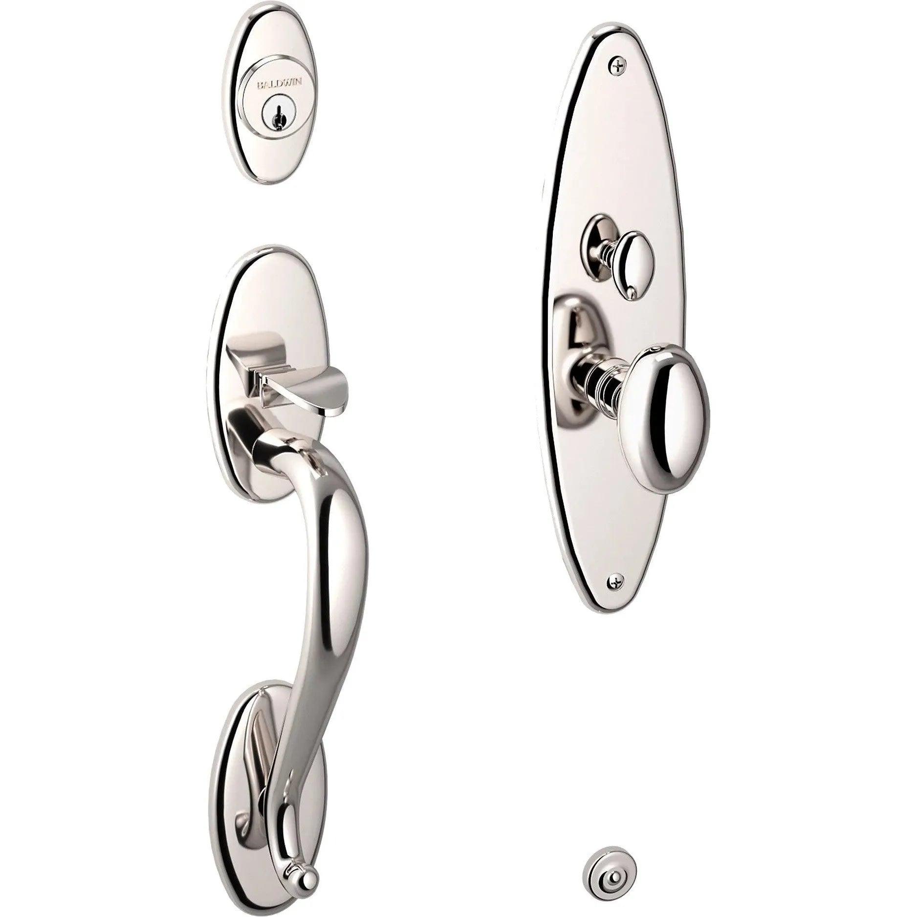 Baldwin Lexington Mortise Handleset Entrance Trim with Interior 5025 Egg Knob Lifetime Polished Nickel