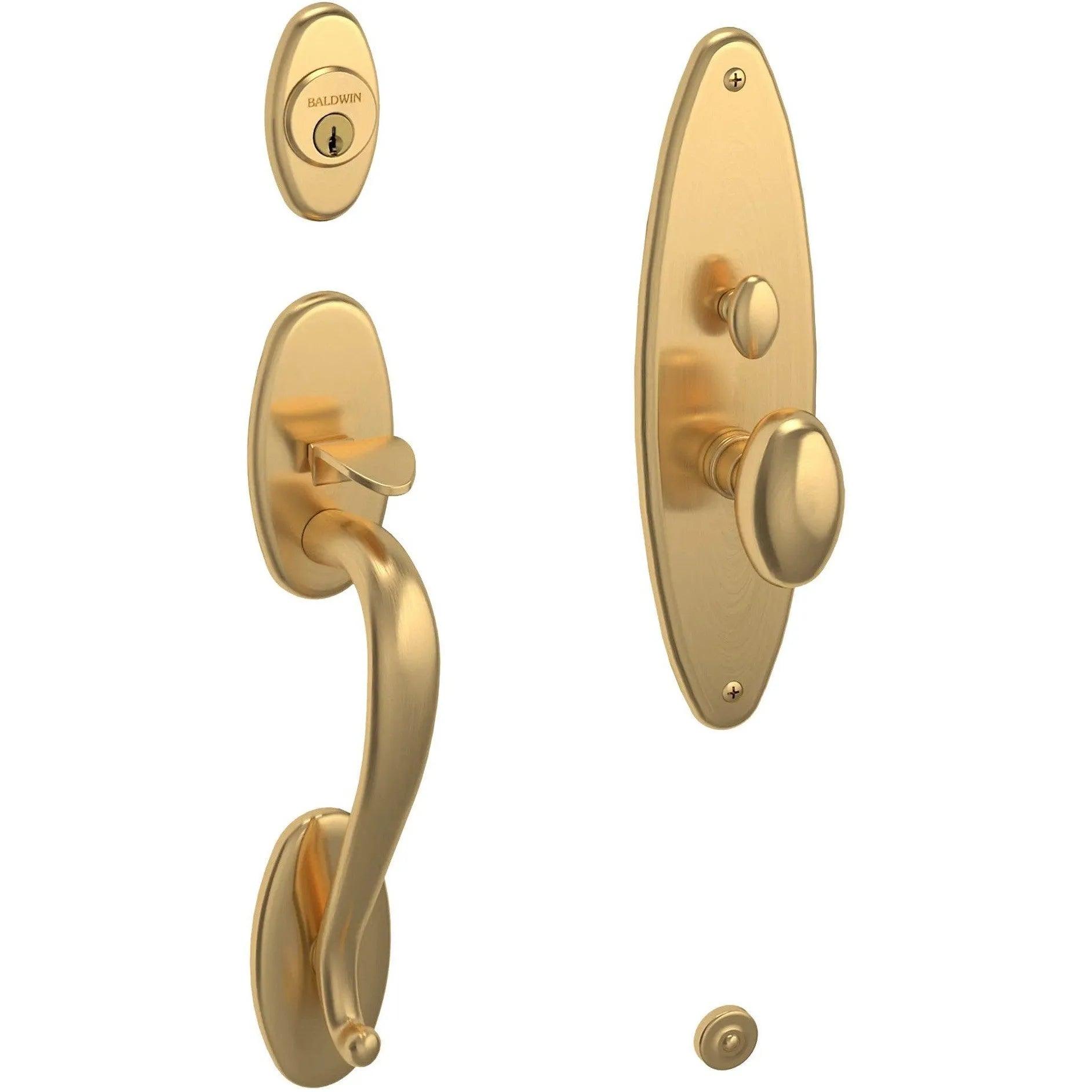Baldwin Lexington Mortise Handleset Entrance Trim with Interior 5025 Egg Knob Lifetime Satin Brass