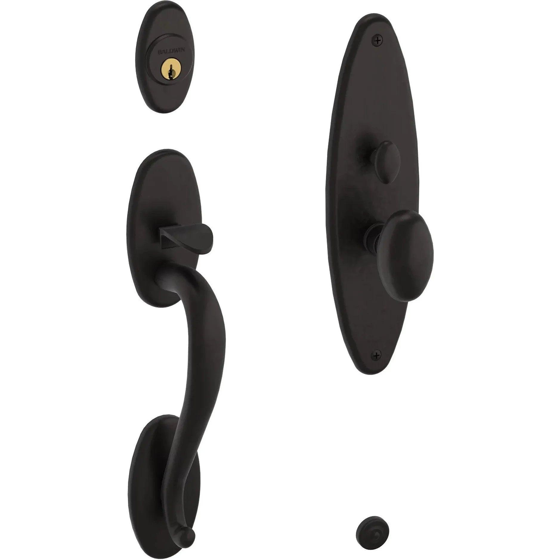 Baldwin Lexington Mortise Handleset Entrance Trim with Interior 5025 Egg Knob Oil Rubbed Bronze