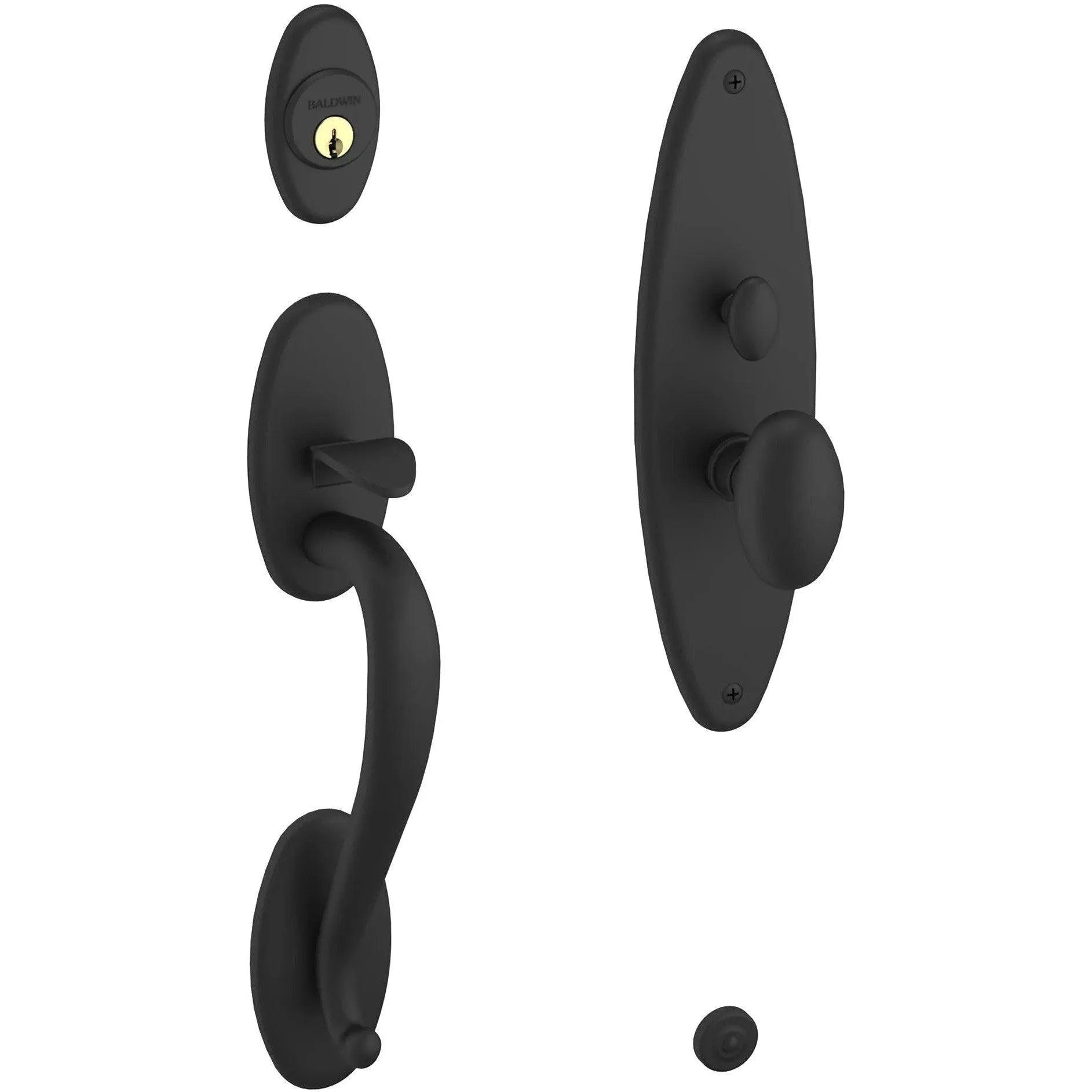 Baldwin Lexington Mortise Handleset Entrance Trim with Interior 5025 Egg Knob Satin Black
