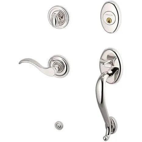 Baldwin Logan Sectional Single Cylinder Handleset with Interior 5455V Wave Lever Lifetime Polished Nickel