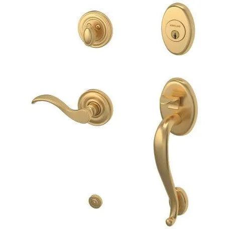 Baldwin Logan Sectional Single Cylinder Handleset with Interior 5455V Wave Lever Lifetime Satin Brass