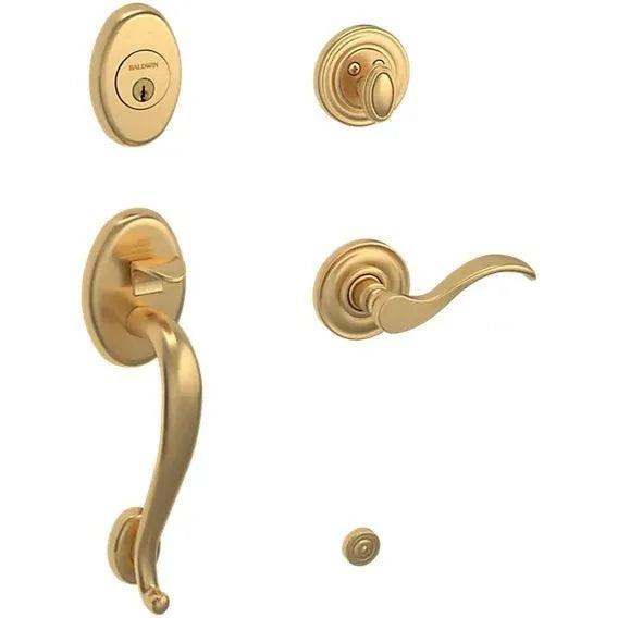 Baldwin Logan Sectional Single Cylinder Handleset with Interior 5455V Wave Lever Lifetime Satin Brass