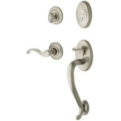 Baldwin Logan Sectional Single Cylinder Handleset with Interior 5455V Wave Lever Lifetime Satin Nickel