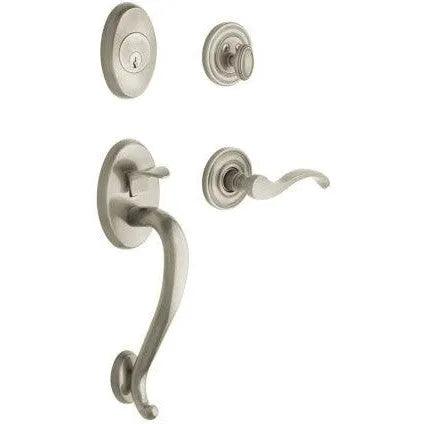 Baldwin Logan Sectional Single Cylinder Handleset with Interior 5455V Wave Lever Lifetime Satin Nickel