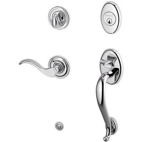 Baldwin Logan Sectional Single Cylinder Handleset with Interior 5455V Wave Lever Polished Chrome