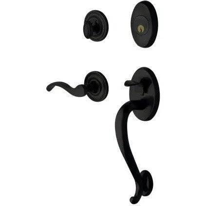 Baldwin Logan Sectional Single Cylinder Handleset with Interior 5455V Wave Lever Satin Black