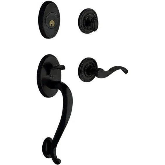 Baldwin Logan Sectional Single Cylinder Handleset with Interior 5455V Wave Lever Satin Black