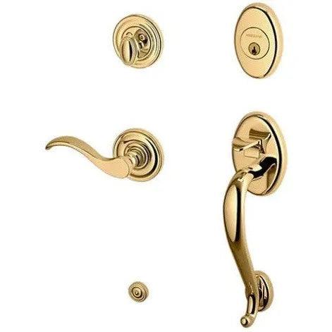 Baldwin Logan Sectional Single Cylinder Handleset with Interior 5455V Wave Lever Unlacquered Brass