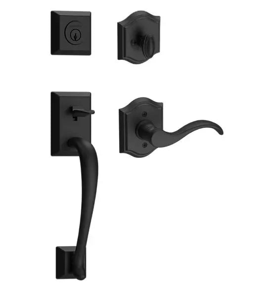 Baldwin Napa Handleset with Interior Curve Lever with Traditional Arch Rosette Satin Black