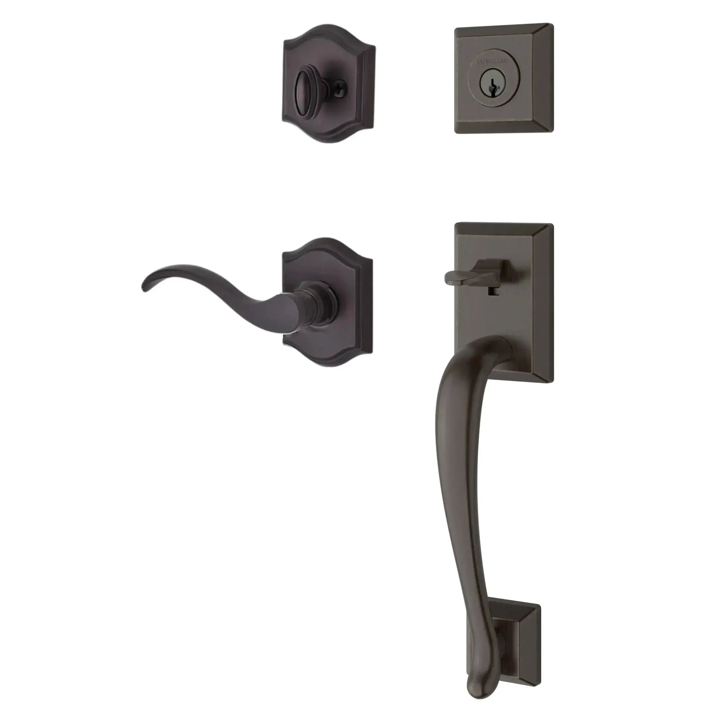 Baldwin Napa Handleset with Interior Curve Lever with Traditional Arch Rosette in Venetian Bronze finish