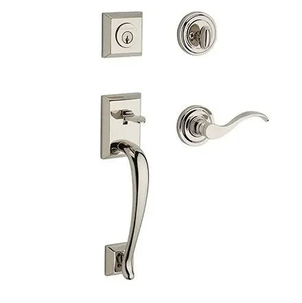 Baldwin Napa Handleset with Interior Curve Lever with Traditional Round Rosette Lifetime Polished Nickel