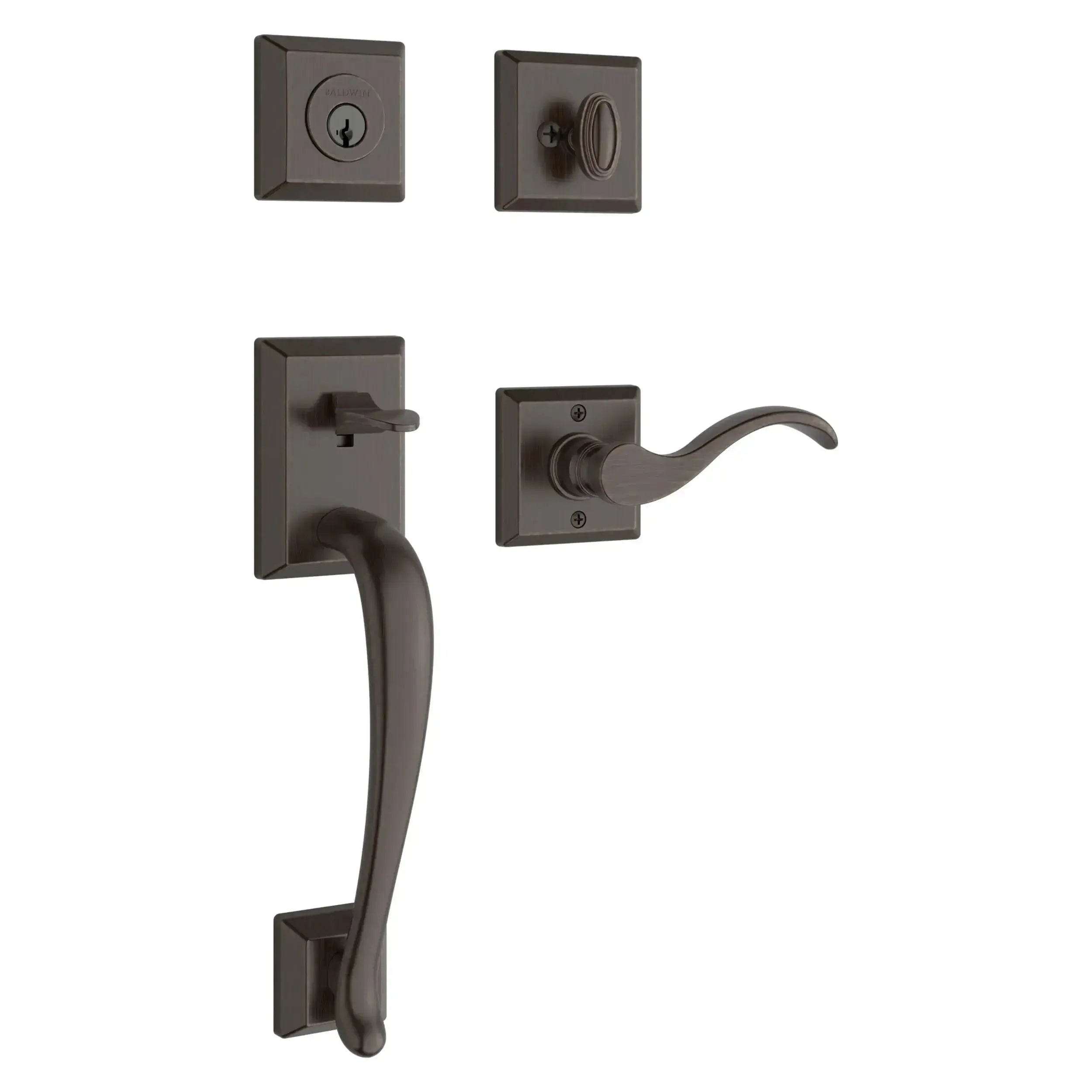 Baldwin ReserveBaldwin Napa Handleset with Interior Curve Lever with Traditional Square Rosette in 