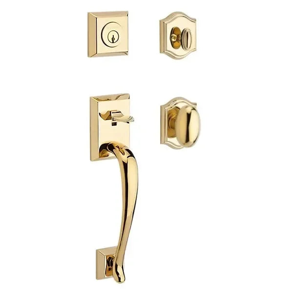 Baldwin Napa Handleset with Interior Ellipse Knob with Traditional Arch Rosette Lifetime Polished Brass