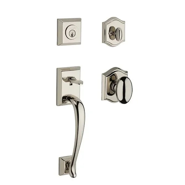 Baldwin Napa Handleset with Interior Ellipse Knob with Traditional Arch Rosette Lifetime Polished Nickel